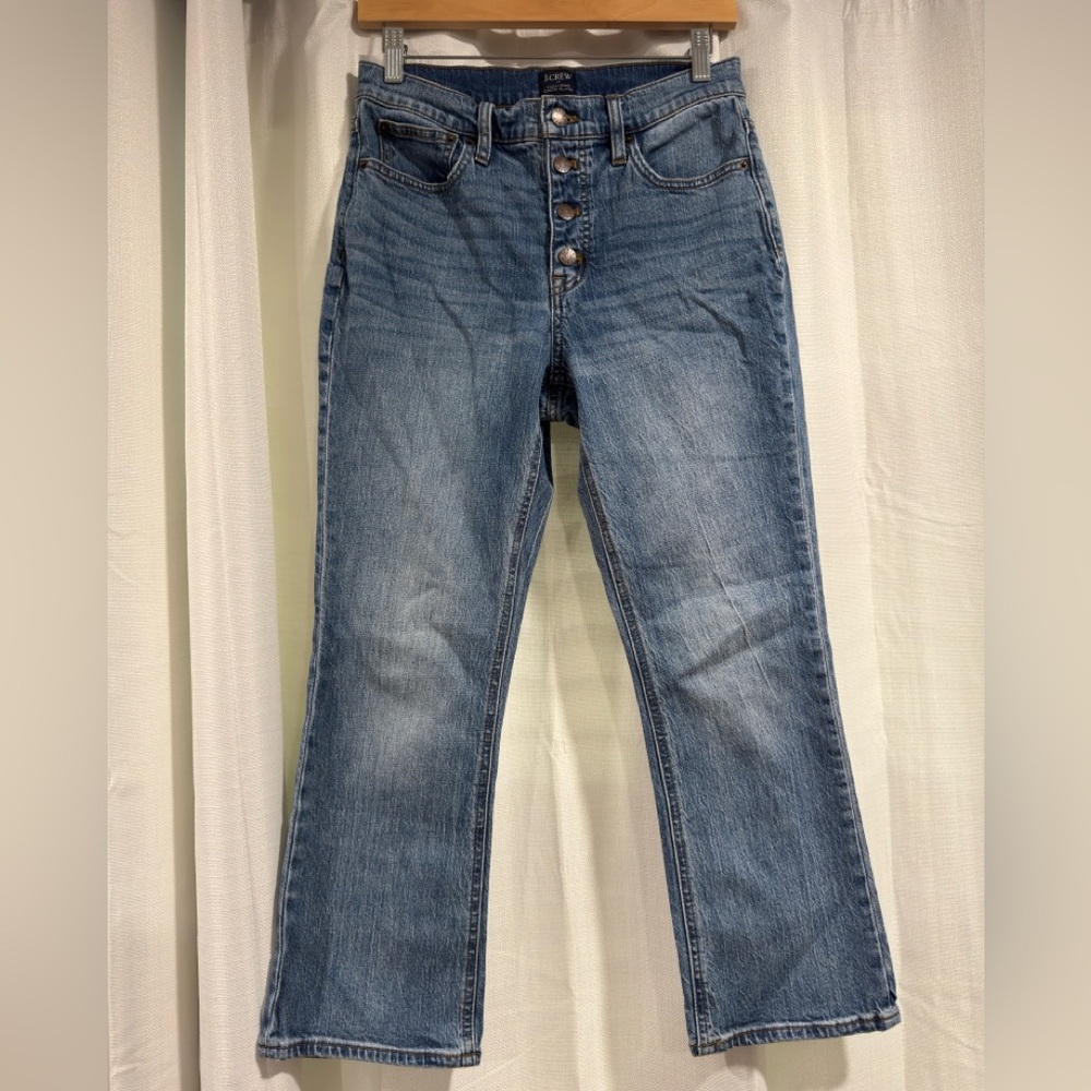 J.Crew Womens High Rise Crop Flare Jeans Blue Button Fly‎ Stretch Denim Size 27
